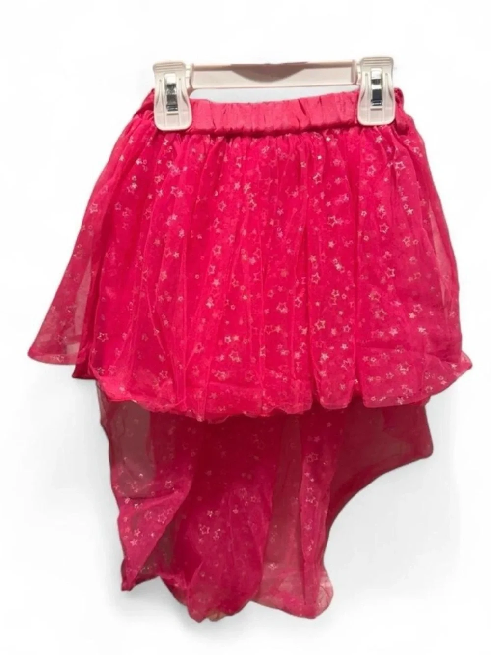 SHEIN White One-Shoulder Top with Hot Pink Tulle High-Low Skirt